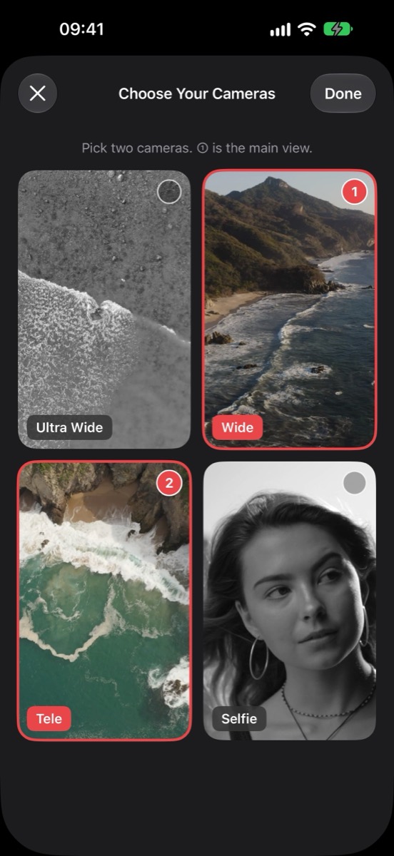 Choosing two lenses — Ultra Wide, Wide, Telephoto, or the selfie camera
